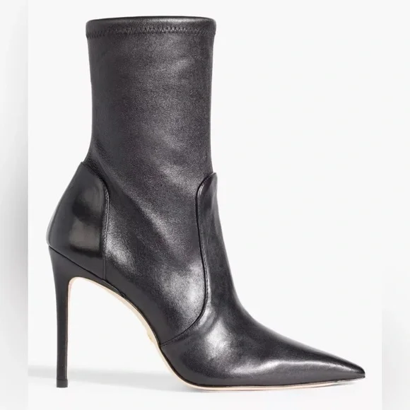 Stuart Weitzman Ankle Stretch Black Leather Pointed Toe 85mm Booties Shoes 10.5 - Picture 1 of 13